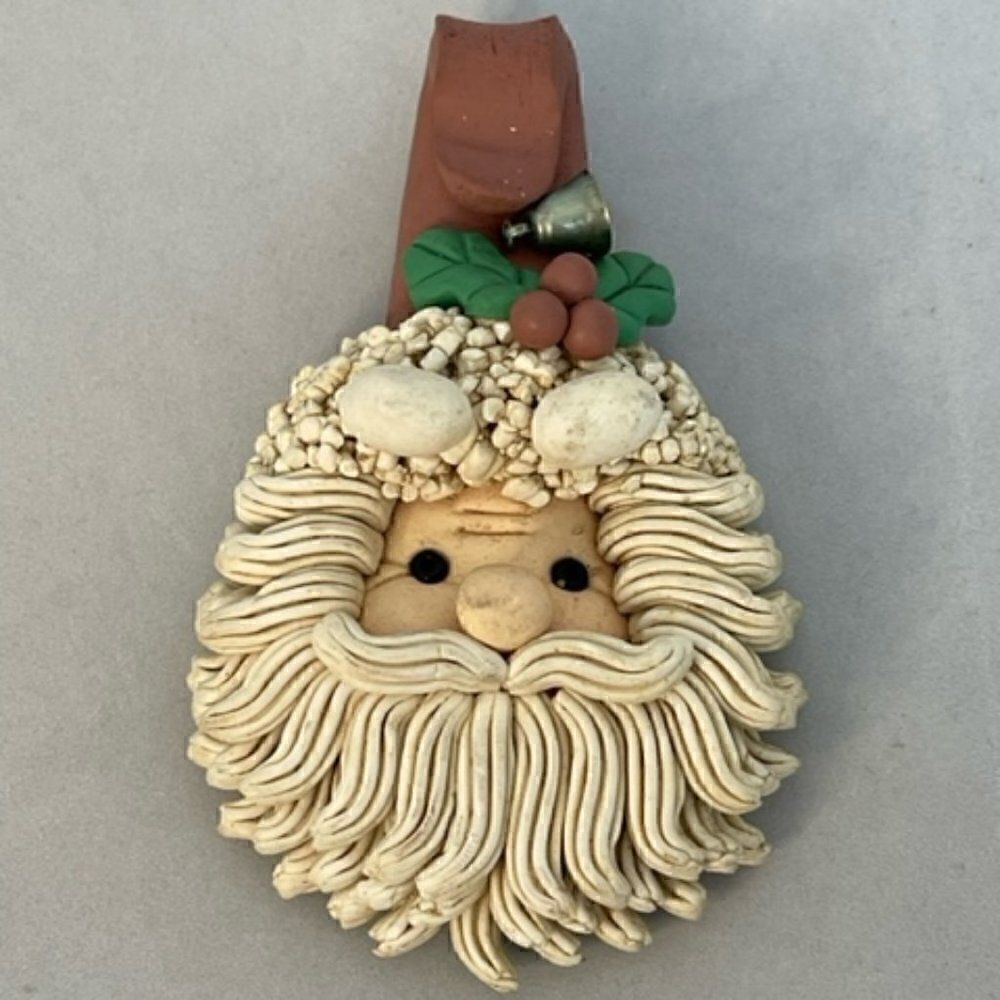 Clay Pottery Designed Christmas Old Saint Nick Santa Bell Magnet Mistletoe Very